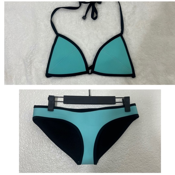 Triangl Chloe Bikini Set Top and Bottom Neoprene Aqua and Black Size S - Picture 2 of 14
